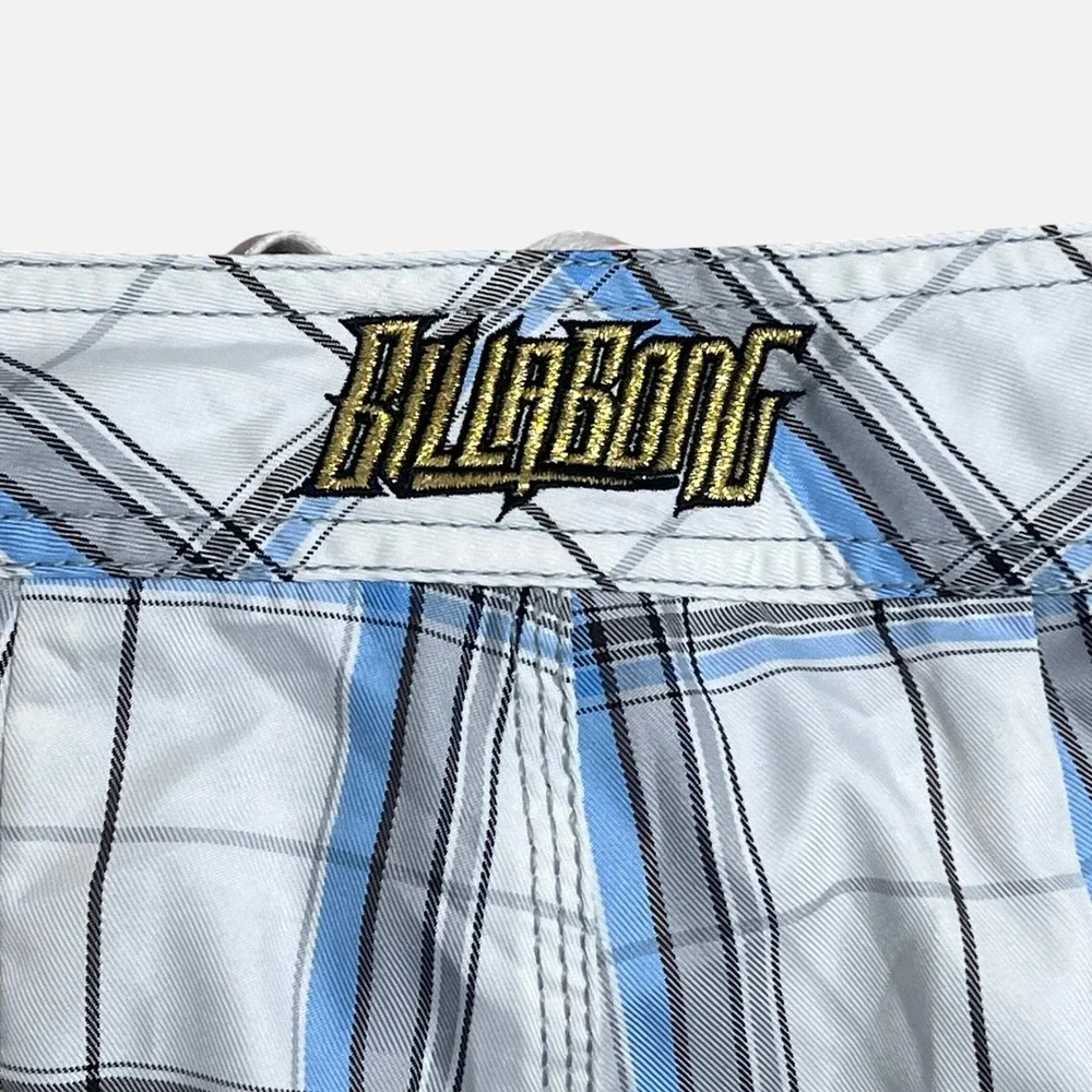 Billabong Mens Board Shorts Plaid Cargo Pocket Size 31 White Blue
